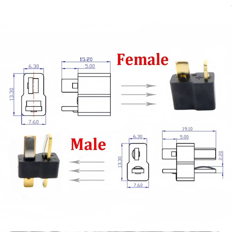 Conectores T Plug Macho e Fême - Drone Rc Not Connected avaliação e preço